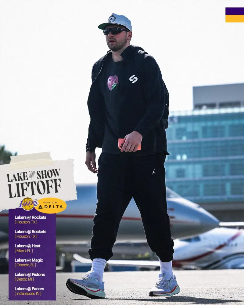 SPORTS-湖人社媒分享球员奔赴休斯顿的登机照片组图，东契奇出镜